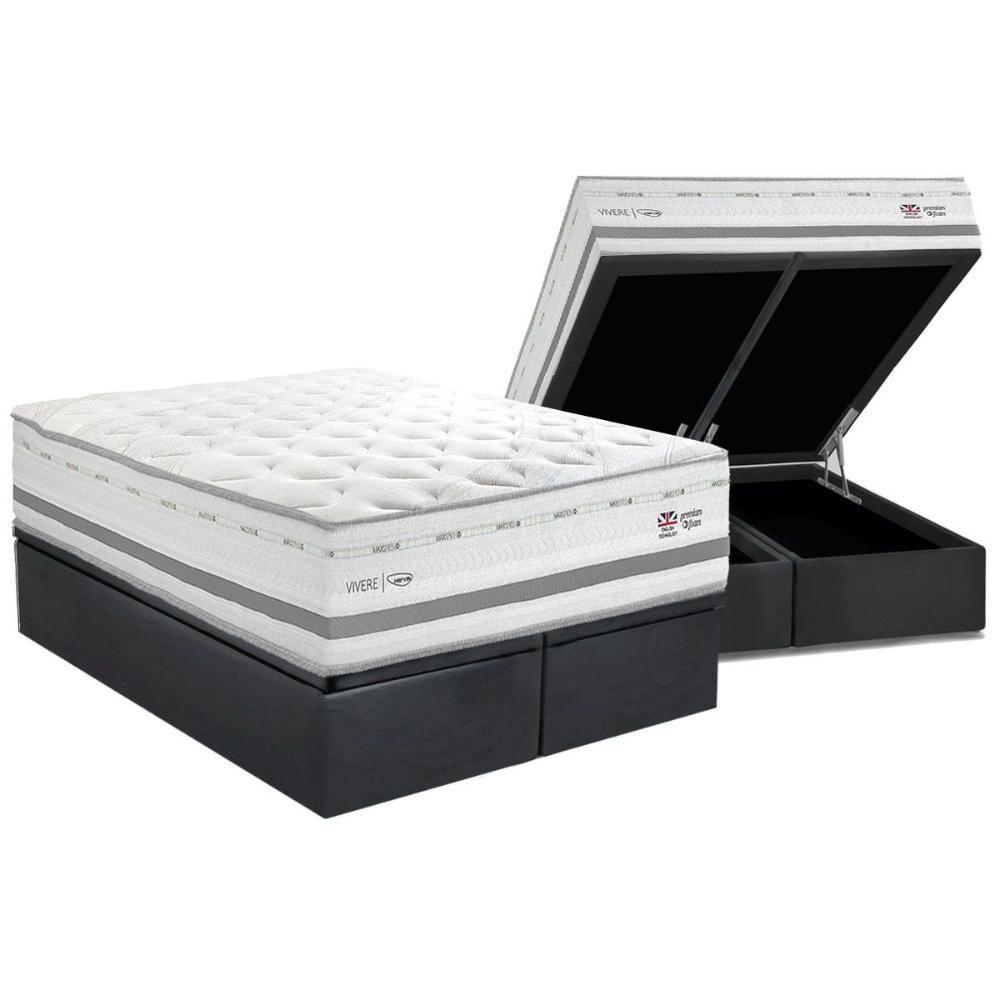 Cama Box Baú Queen: Colchão C- Vibro Massagem Herval Maxspring C1756 + Base Crc Suede Gray (158x198) - 1