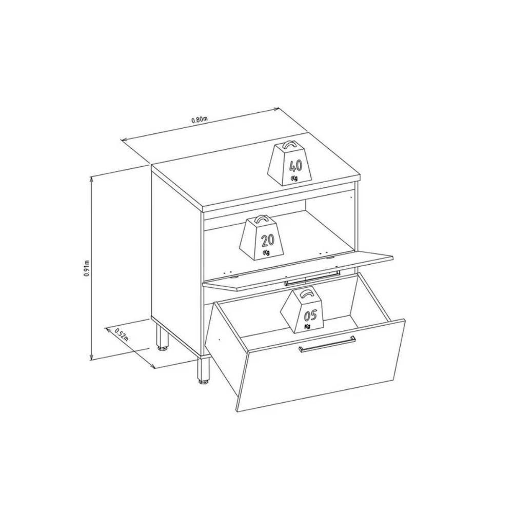 Balcão De Cozinha Modulado Atena C- 1 Porta Basculante E 1 Gavetão 80cm Jequitiba-off White Fosco - Linea Brasil - 5