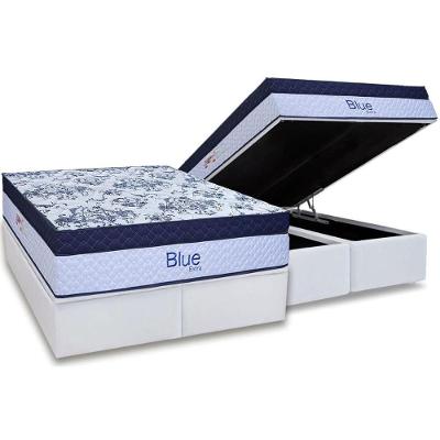 Cama Box Baú King: Colchão Molas Masterpocket Ensacadas Paropas Blue + Base Crc Linhão White (193x203)