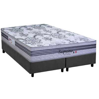 Cama Box Queen: Colchão Molas Masterpocket Ensacadas Paropas Supremo Gray + Base Crc Suede Gray (158x198)