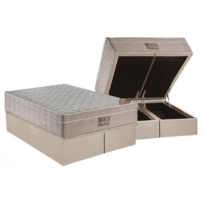 Cama Box Baú Queen: Colchão Molas Masterpocket Ensacadas Ortobom Ortobom Fort Airtech + Base Crc Suede Clean (158x198)