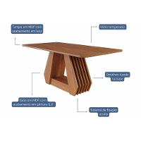 Conjunto: Mesa De Cozinha ágata Tampo Madeirado 180x90cm E 6 Cadeiras Clarice Cinamomo - Carvalho-linho Bege - Cimol - 6