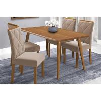 Conjunto: Mesa De Cozinha Adele Tampo Madeirado 130x80cm E 4 Cadeiras Fernanda Carvalho-cinamomo - Linho Bege - Cimol - 1