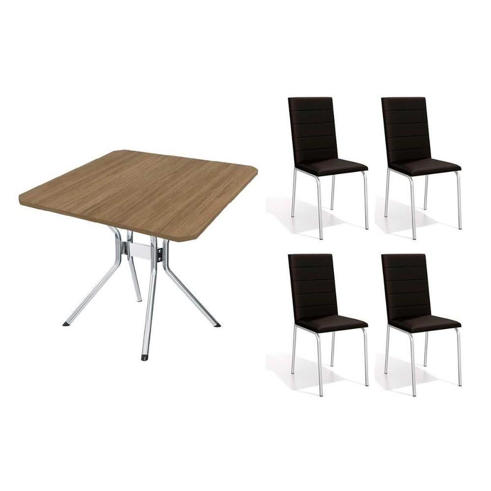 Conjunto: Mesa De Cozinha Loire C- Tampo De Madeira 90cm + 4 Cadeiras Amsterdã Cromada - Corano Preto - Kappesberg - 1