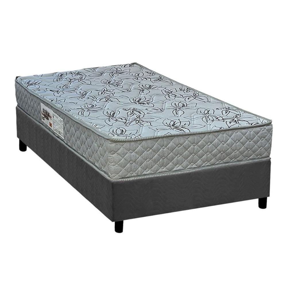 Cama Box Solteiro: Colchão Espuma D33 Paropas Ag65 Double Fanton Gray + Base Crc Suede Gray (88x188) - 1