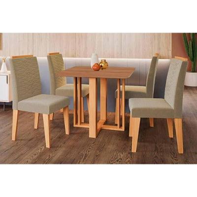 Conjunto: Mesa De Cozinha Flora Tampo Madeirado 95x95cm E 4 Cadeiras Clarice Cinamomo - Carvalho-linho Bege - Cimol
