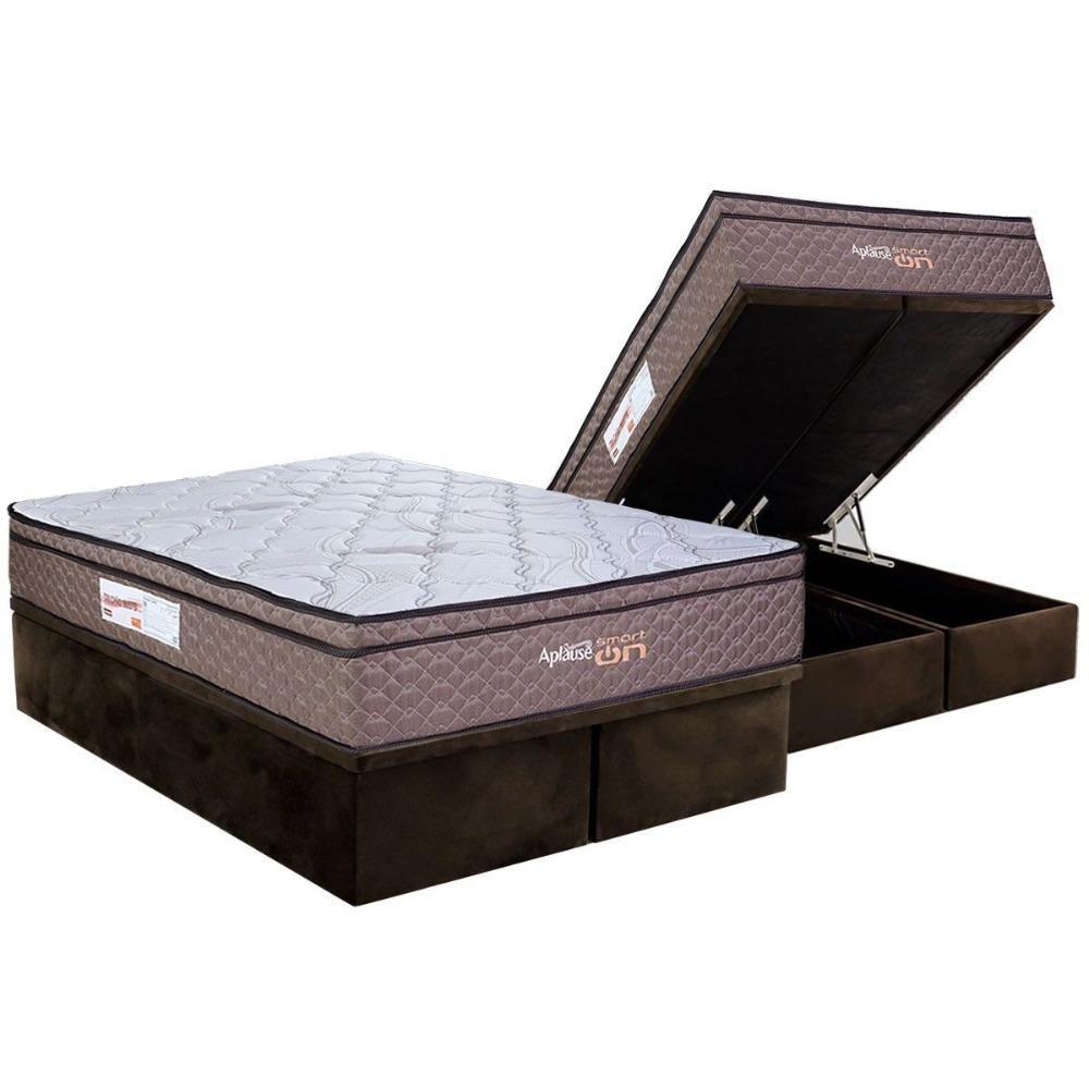 Cama Box Baú Queen: Colchão C- Vibro Massagem Paropas Vibro Aplause Smart Brown + Base Crc Suede Brown (158x198) - 1