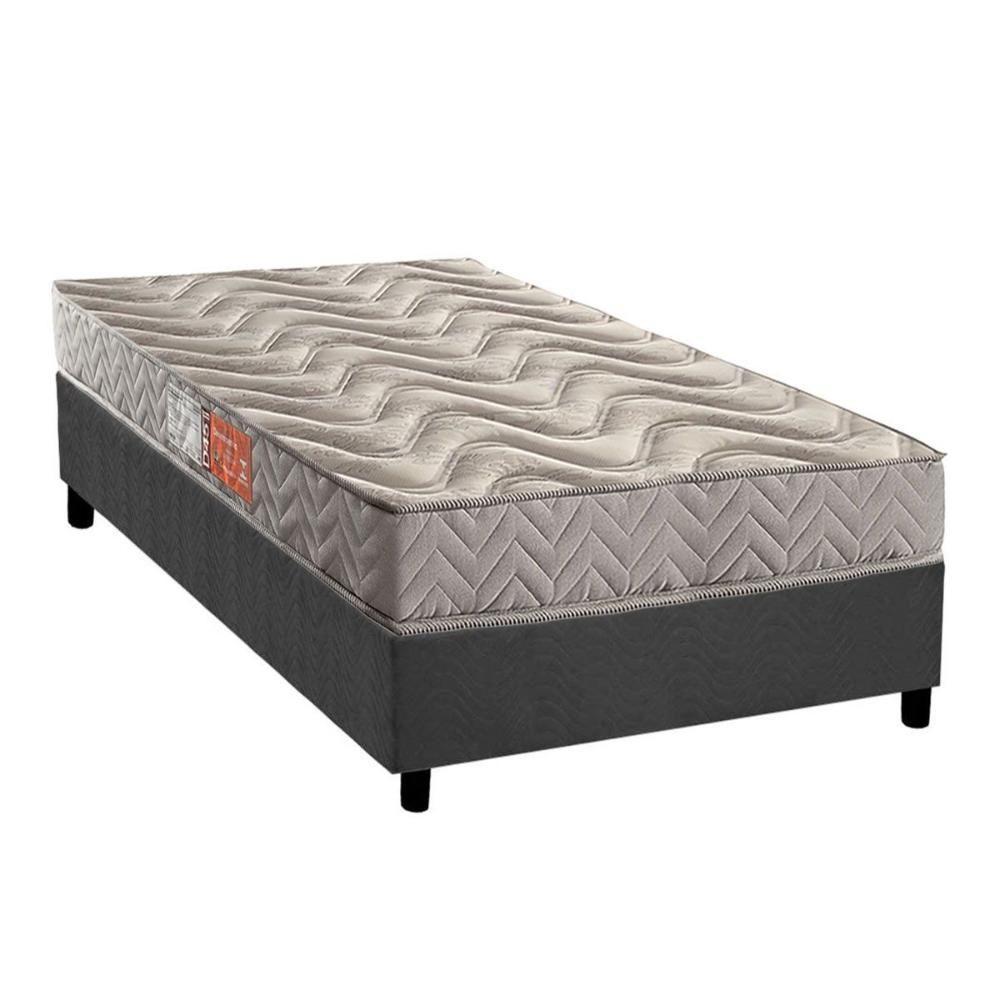 Cama Box Solteiro: Colchão Espuma D45 Paropas Pasquale Gray + Base Crc Suede Gray (88x188) - 1