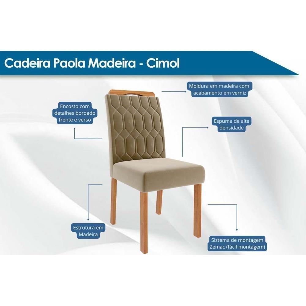 Conjunto: Mesa De Cozinha Maitê Tampo Madeirado 130x80cm E 4 Cadeiras Paola Cinamomo - Carvalho-suede Nude Bege - Cimol - 5