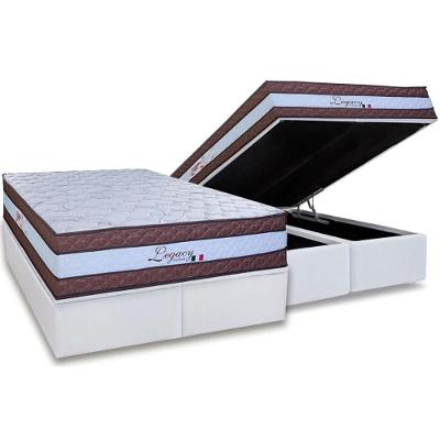 Cama Box Baú Queen: Colchão Molas Masterpocket Ensacadas Paropas Legacy White + Base Crc Linhão White (158x198)