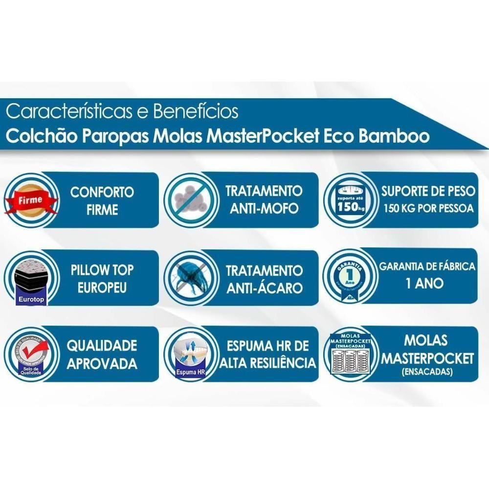 Cama Box Solteiro: Colchão Molas Masterpocket Ensacadas Paropas Eco Bamboo + Base Crc Suede Clean (88x188) - 3
