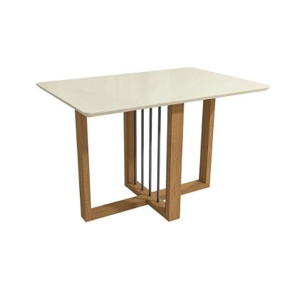 Mesa Multiuso Cozinha Antonela C- Tampo Madeirado C- Vidro 160x90cm Canela-vidro Off White - Kappesberg