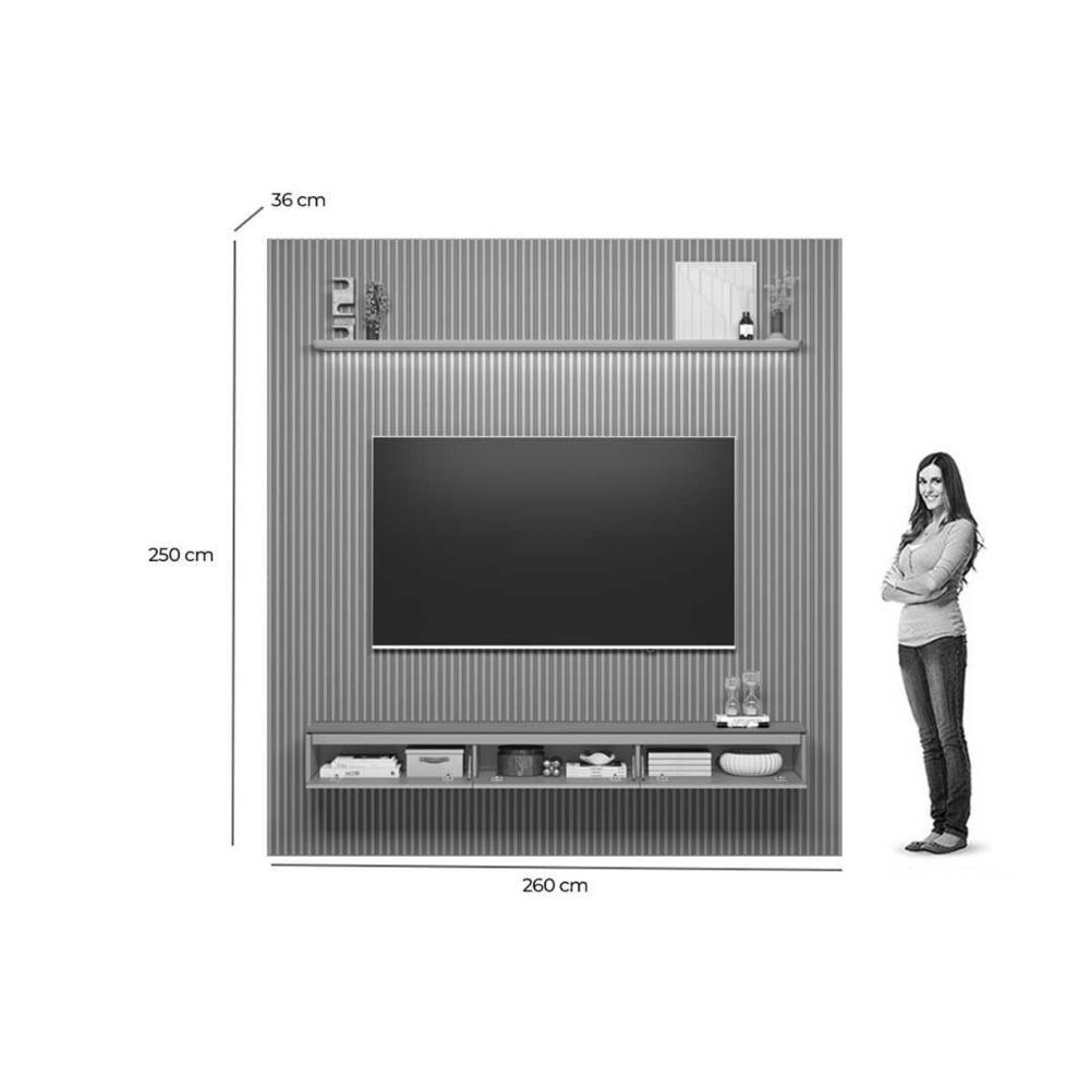 Estante P- Sala Até 90 Pol Modular 2.6 Ripado C- 2 Portas 1 Prat. 258x250cm Tauari-gris Fosco - Linea Brasil - 3