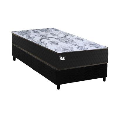 Cama Box Solteiro: Colchão Molas Masterpocket Ensacadas Paropas Life Gold + Base Crc Suede Black (88x188)