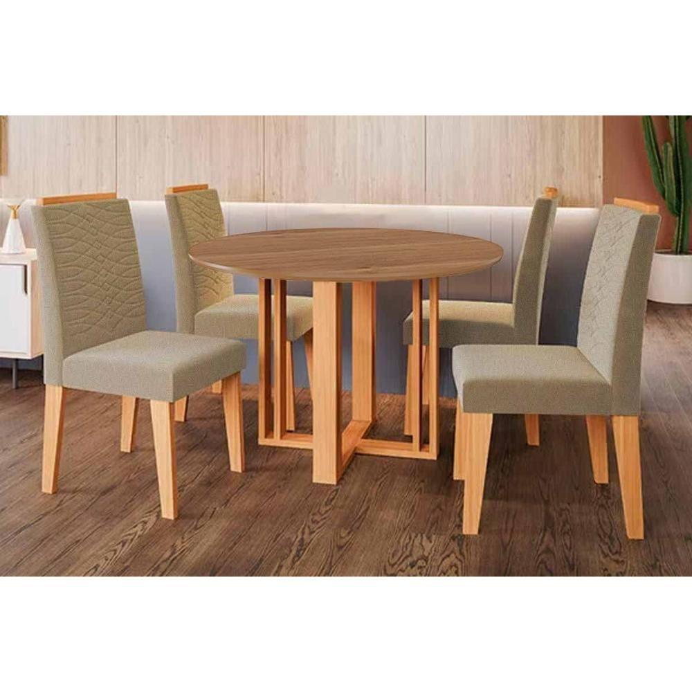 Conjunto: Mesa De Cozinha Flora Tampo Madeirado 109cm E 4 Cadeiras Clarice Cinamomo - Carvalho-linho Bege - Cimol - 1