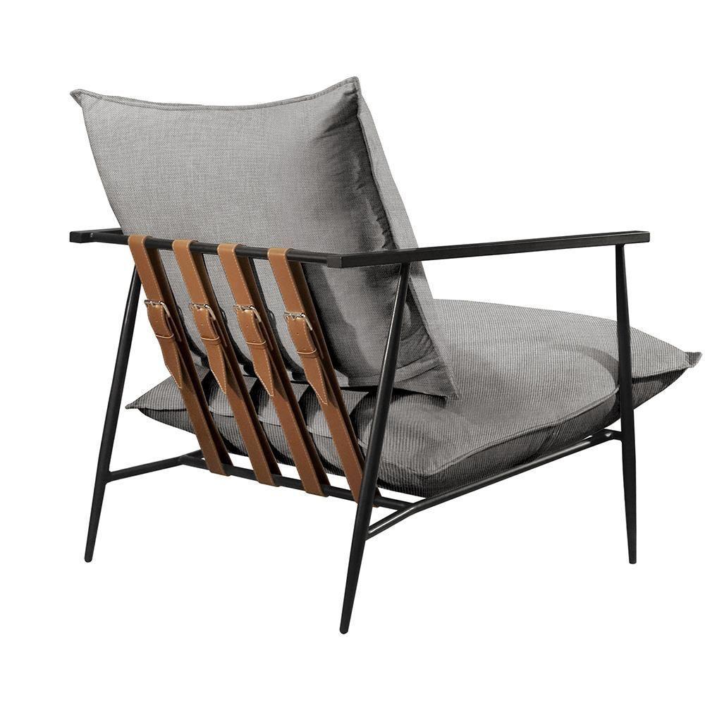 Poltrona Agatha Luxo Metal Industrial Castellar Móbile Linho Cinza - 5