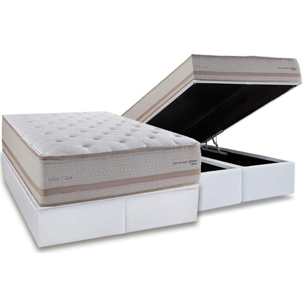 Cama Box Baú Queen: Colchão Molas Masterpocket Ensacadas Herval C1740 + Base Crc Linhão White (158x198) - 1