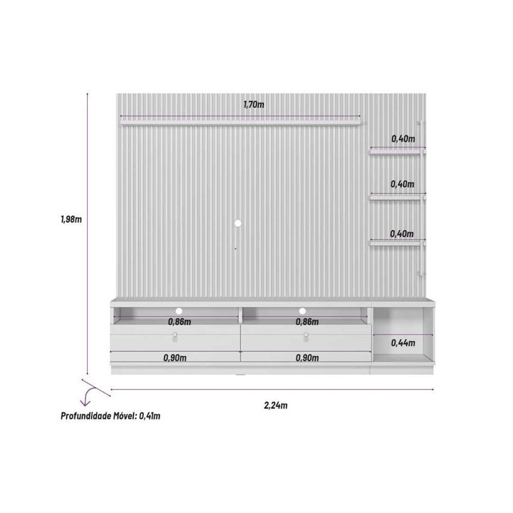 Estante P- Sala Até 75 Pol Ouro Preto Ripado C- 2gav. 1pta. 3 Prat. E Leds 224x198cm Nature-off White - Linea Brasil - 4