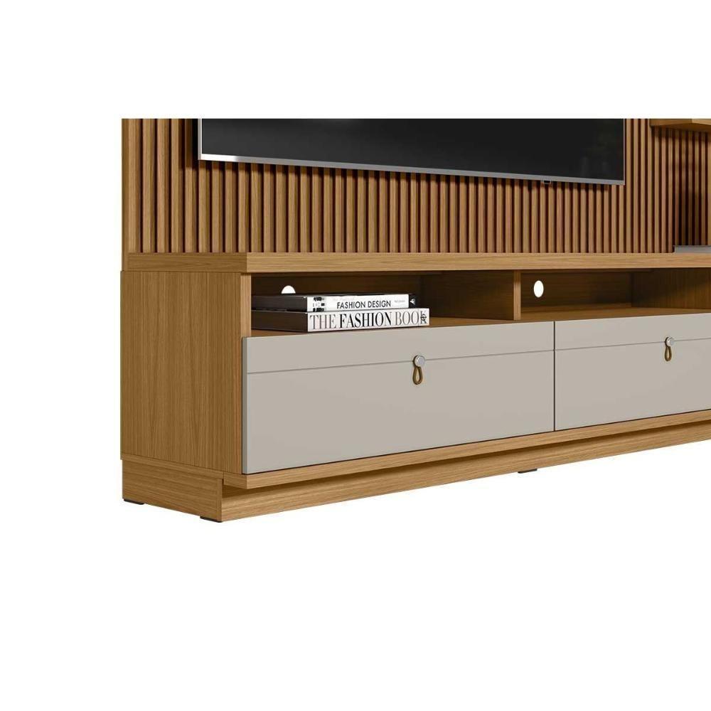 Estante P- Sala Até 75 Pol Ouro Preto Ripado C- 2gav. 1pta. 3 Prat. E Leds 224x198cm Nature-off White - Linea Brasil - 9