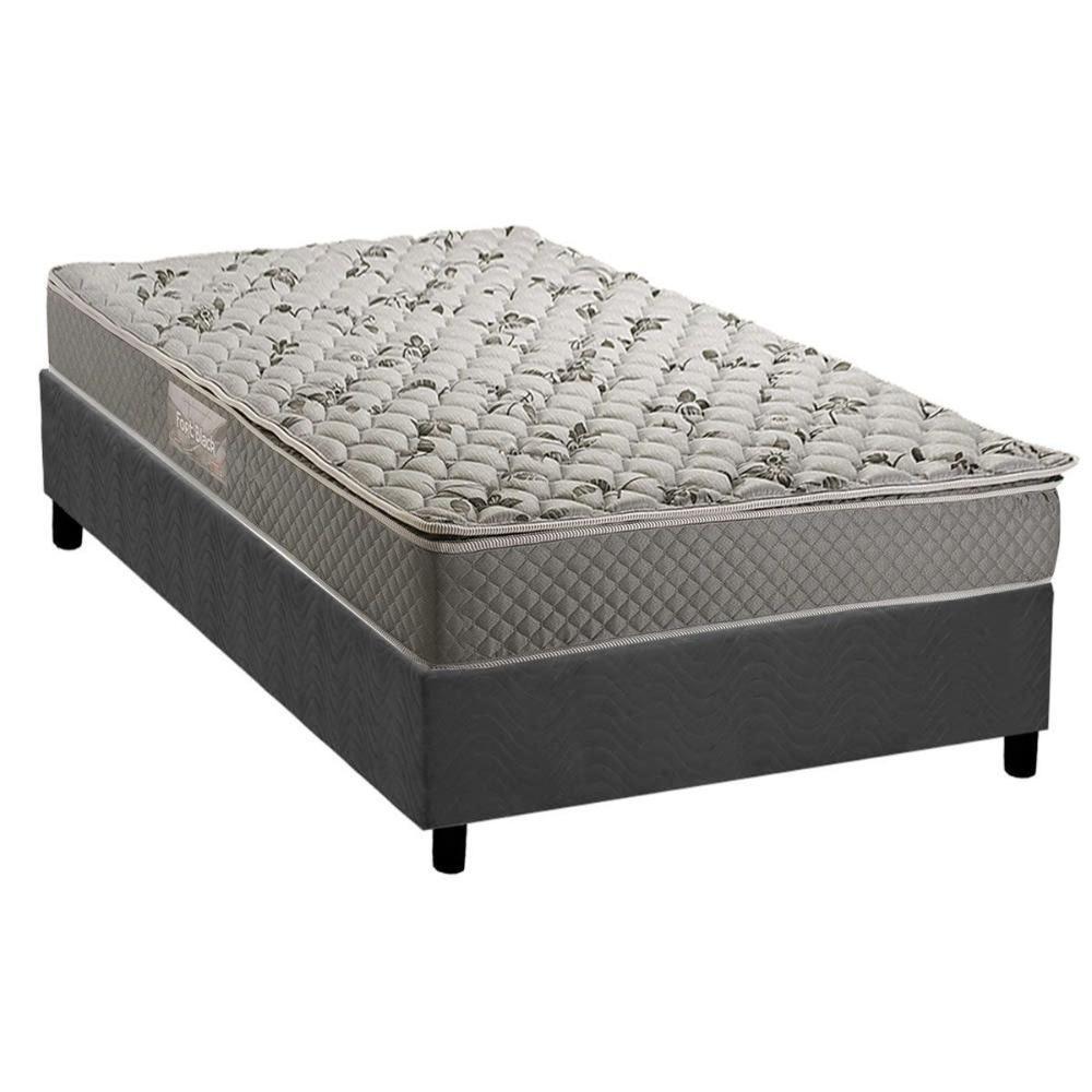 Cama Box Solteiro: Colchão Ortopédico Herval Ag65 Fort Black + Base Crc Suede Gray (88x188) - 1