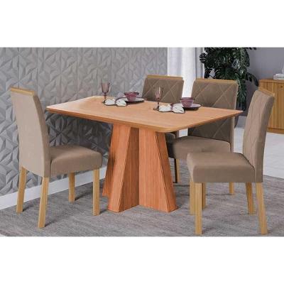 Conjunto: Mesa De Cozinha Maitê Tampo Madeirado 130x80cm E 4 Cadeiras Fernanda Cinamomo - Carvalho-linho Bege - Cimol