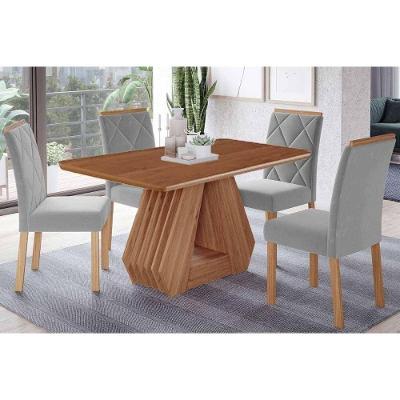 Conjunto: Mesa De Cozinha ágata Tampo Madeirado 130x80cm E 4 Cadeiras Fernanda Cinamomo - Carvalho-linho Grafite - Cimol