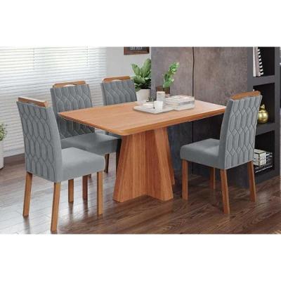 Conjunto: Mesa De Cozinha Maitê Tampo Madeirado 130x80cm E 4 Cadeiras Paola Cinamomo - Carvalho-linho Grafite - Cimol