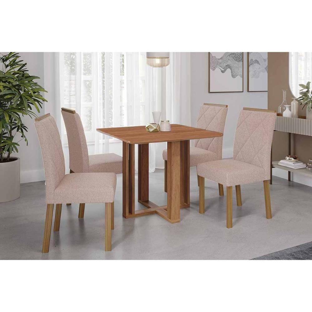 Conjunto: Mesa De Cozinha Flora Tampo Madeirado 95x95cm E 4 Cadeiras Fernanda Cinamomo - Carvalho-linho Bege - Cimol - 1