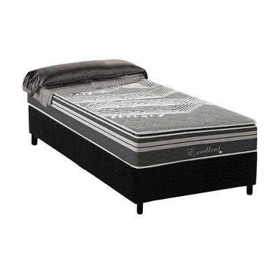 Cama Box Solteiro: Colchão Molas Masterpocket Ensacadas Paropas Excellent Grafite + Base Crc Suede Black (88x188)