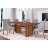 Conjunto: Mesa De Cozinha Ester Tampo Madeirado 180x90cm E 6 Cadeiras Fernanda Cinamomo - Carvalho-linho Grafite - Cimol - 1