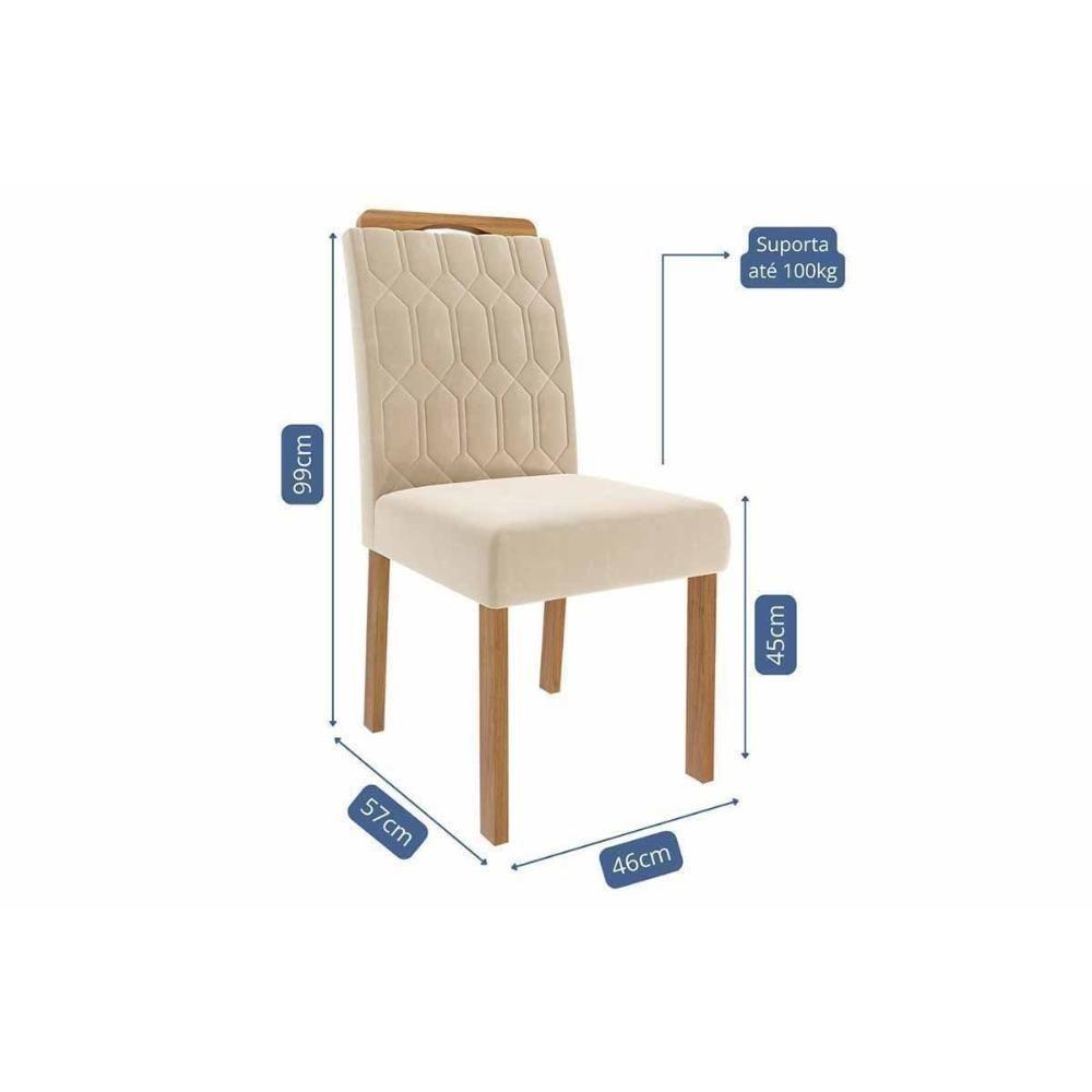 Conjunto: Mesa De Cozinha ágata Tampo Madeirado 180x90cm E 6 Cadeiras Paola Cinamomo - Carvalho-suede Nude Bege - Cimol - 4