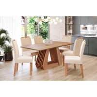 Conjunto: Mesa De Cozinha ágata Tampo Madeirado 180x90cm E 6 Cadeiras Paola Cinamomo - Carvalho-suede Nude Bege - Cimol - 1