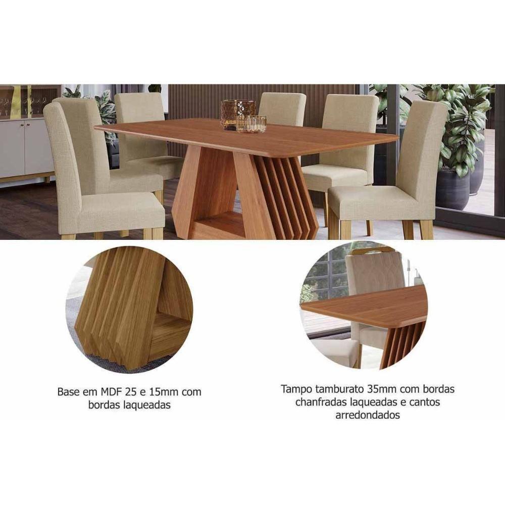 Conjunto: Mesa De Cozinha ágata Tampo Madeirado 180x90cm E 6 Cadeiras Fernanda Cinamomo - Carvalho-linho Bege - Cimol - 7