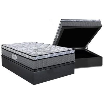 Cama Box Baú Casal Kit Colchão Ortopédico Espuma Suede Cinza Herval
