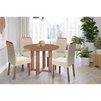 Conjunto: Mesa De Cozinha Flora Tampo Madeirado 109cm E 4 Cadeiras Paola Cinamomo - Carvalho-suede Nude Bege - Cimol - 1