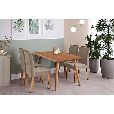 Conjunto: Mesa De Cozinha Adele Tampo Madeirado 130x80cm E 4 Cadeiras Clarice Carvalho-cinamomo - Linho Bege - Cimol