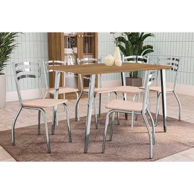 Conjunto: Mesa De Cozinha Iguaçu C- Tampo De Madeira 1.60cm + 6 Cadeiras Portugal Cromada-nude 16 - Kappesberg