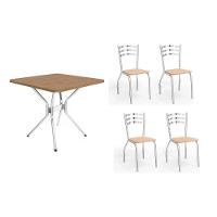 Conjunto: Mesa De Cozinha Loire C- Tampo De Madeira 90cm + 4 Cadeiras Portugal Cromada-nude 16 - Kappesberg - 1