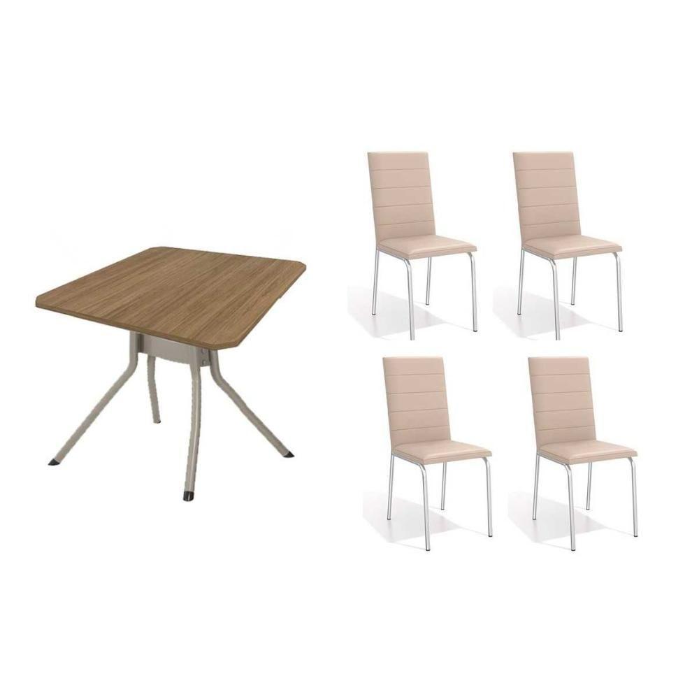 Conjunto: Mesa De Cozinha Loire C- Tampo De Madeira 90cm + 4 Cadeiras Amsterdã Niquel-corano Bege - Kappesberg - 1