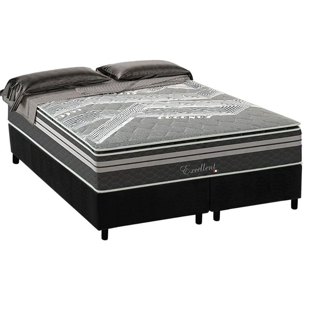 Cama Box King: Colchão Molas Ensacadas Paropas Excellent Grafite + Base Crc Suede Black (193x203) - 1