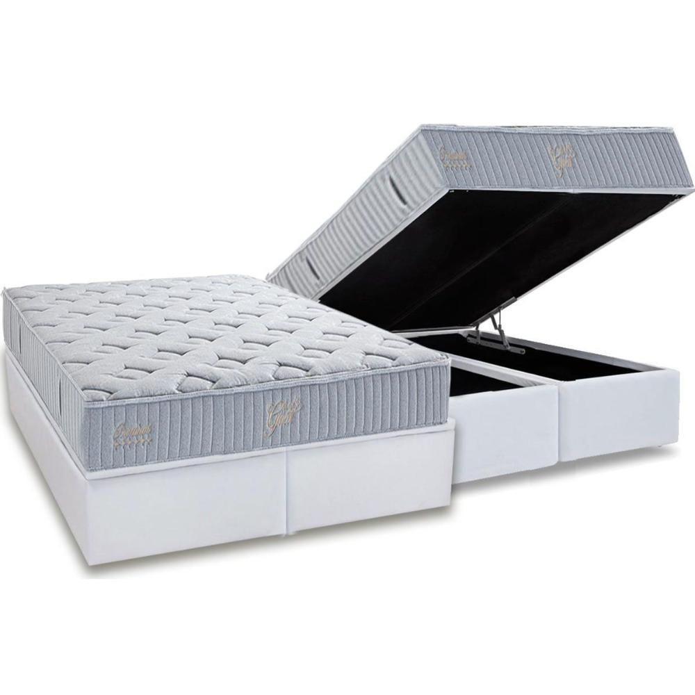 Cama Box Baú Queen: Colchão Molas Masterpocket Ensacadas Herval Premium + Base Crc Linhão White (158x198) - 1