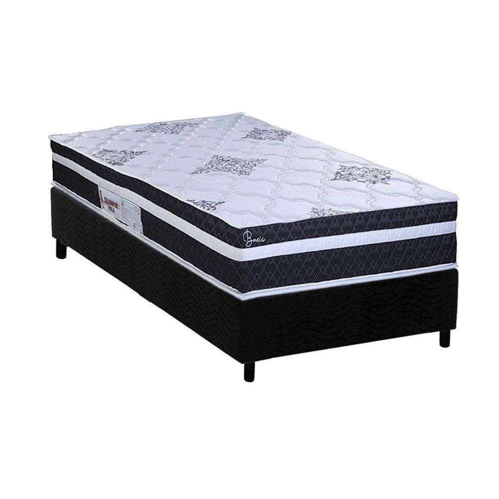Cama Box Solteiro: Colchão Molas Masterpocket Ensacadas Paropas Basic Black + Base Crc Suede Black (88x188) - 1