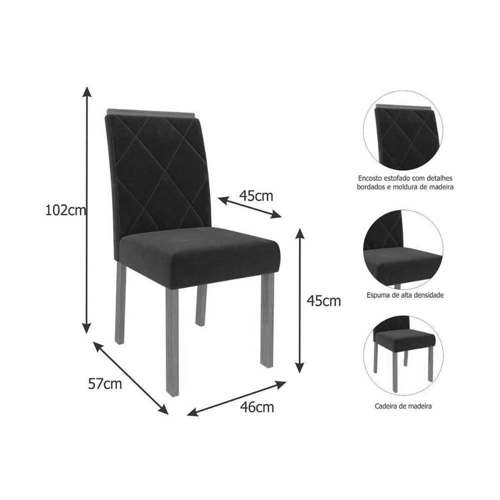 Conjunto: Mesa De Cozinha Maitê Tampo Madeirado 130x80cm E 4 Cadeiras Fernanda Cinamomo - Carvalho-linho Grafite - Cimol - 2