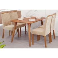 Conjunto: Mesa De Cozinha Adele Tampo Madeirado 130x80cm E 4 Cadeiras Paola Carvalho-cinamomo - Suede Nude Bege - Cimol - 1