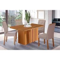 Conjunto: Mesa De Cozinha Ana Tampo Madeirado 130x80cm E 4 Cadeiras Fernanda Cinamomo - Carvalho-linho Bege - Cimol - 1