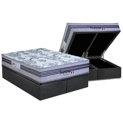 Cama Box Baú Queen: Colchão Molas Masterpocket Ensacadas Paropas Supremo Gray + Base Crc Suede Gray (158x198)