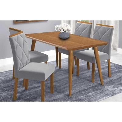 Conjunto: Mesa De Cozinha Adele Tampo Madeirado 130x80cm E 4 Cadeiras Fernanda Carvalho-cinamomo - Linho Grafite - Cimol