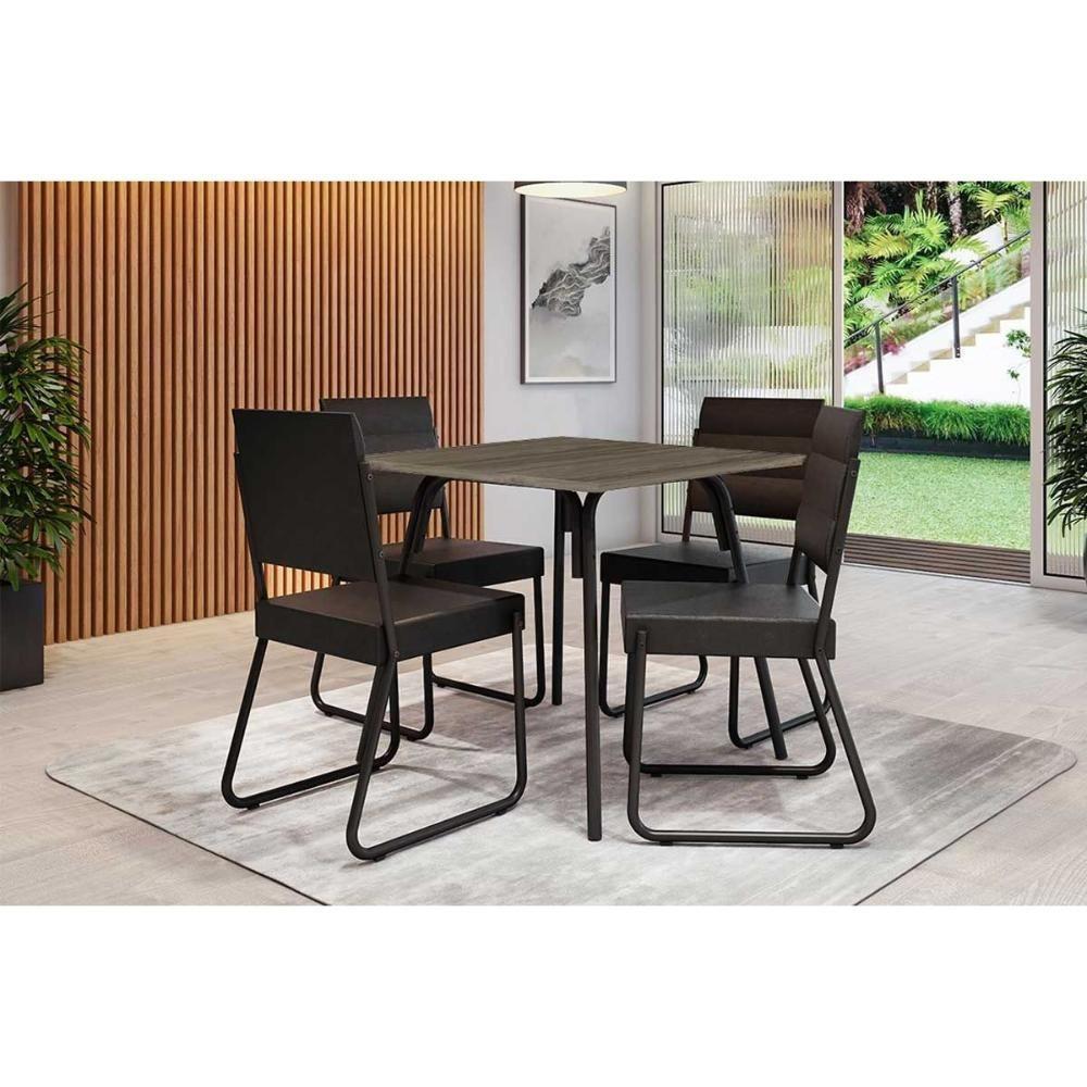 Conjunto: Mesa Sala Jantar 1569 Aço C- Tampo Madeirado 90x90cm E 4 Cadeiras 1736 Preto-legno - Preto - Carraro - 1