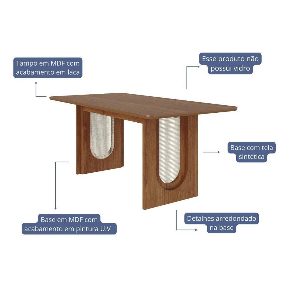 Conjunto: Mesa De Cozinha Valentina Tampo Madeirado 180x90cm E 6 Cadeiras Clarice Cinamomo - Carvalho-linho Bege - Cimol - 6