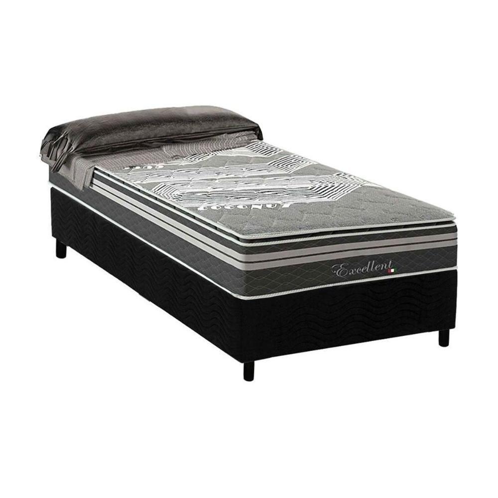 Cama Box Solteiro: Colchão Molas Ensacadas Paropas Excellent Grafite + Base Crc Suede Black (88x188) - 1